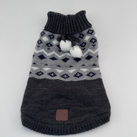 Friends Forever Other - Friends Forever Gray Pom Pom Dog Sweater Size Medium Fair Isle Turtleneck